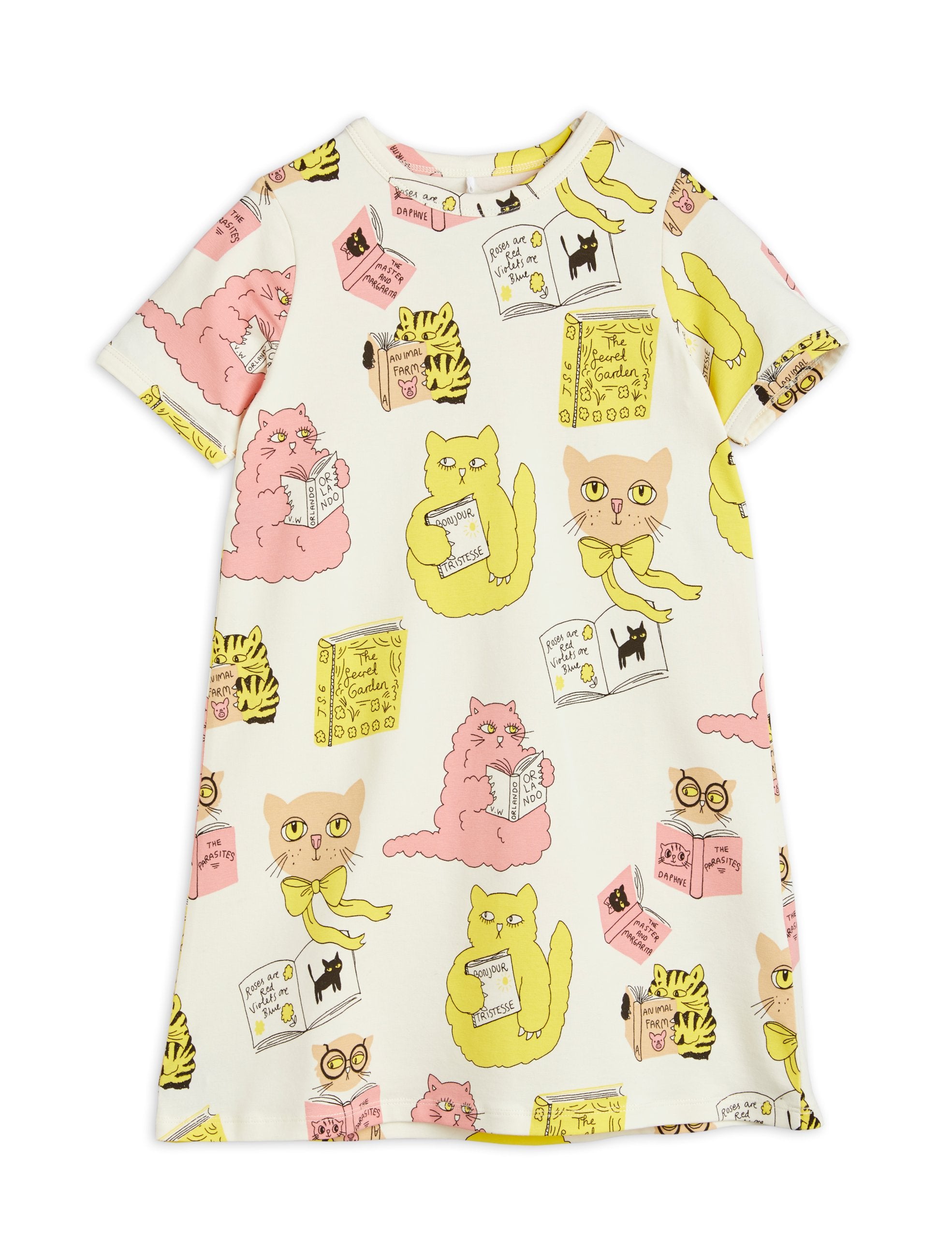 mini rodini CAT SP LS DRESS White 猫ワンピース 新しいベビー・キッズ - mini rodini CAT SP LS DRESS White 猫